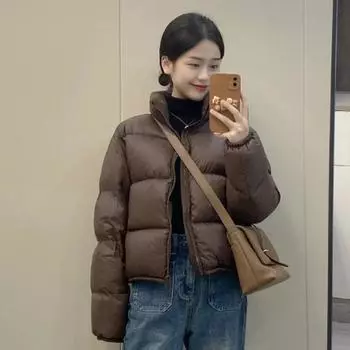 Белая утиная пуховая куртка Kendou, женская, короткая, в европейском стиле, коричневая, свободная, с воротником-стойкой, утолщенная, с высокой талией, модная куртка S чёрный