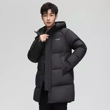 Белая утиная пуховая куртка мужская зимняя средняя и длинная свободная куртка с капюшоном для пары модная универсальная верхняя часть M