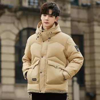 Белая утиная пуховая куртка с капюшоном, мужская осенне-зимняя подростковая утолщенная куртка 2XL чёрный