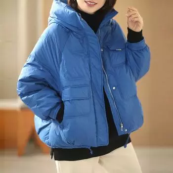 Белая утиная пуховая куртка женская короткая 2024 новая свободная куртка из плотного мяса тонкая маленькая стальная пушка многоцветная куртка из хлеба прилив S красный