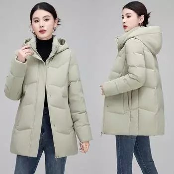 Белая утиная пуховая куртка женская средней длины новая зимняя одежда корейский стиль модная теплая утолщенная куртка XL