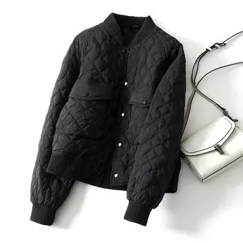 Белая утиная пуховая однобортная трикотажная куртка-пуховик женская 2024 осень-зима новая модная теплая куртка с бейсбольным воротником прилив S белый