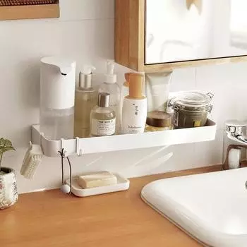 Белая ванная комната, полки для хранения шампуня, самоклеящиеся полки для туалетной косметики, организация хранения, полки