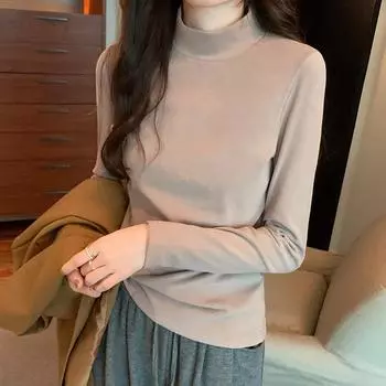 Белая водолазка с длинными рукавами из немецкого бархата для женщин на осень и зиму, новый стиль, утягивающий и теплый внутренний топ S