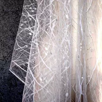 Белая вышитая блестящая кружевная ткань, сетчатая ткань для одежды, сделай сам, свадебное платье, подиумное платье, ткань