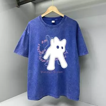Белая забавная кошка, мужская футболка, дышащая уличная футболка, модная хлопковая свободная повседневная футболка большого размера S