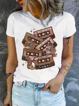 Белая женская хлопковая футболка с классным графическим принтом S