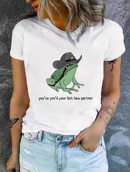 Белая женская хлопковая футболка с классным графическим принтом S