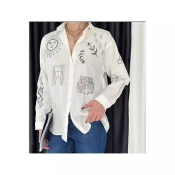 Белая женская льняная рубашка премиум-класса с вышивкой