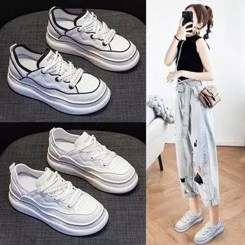 Белая женская обувь из натуральной кожи, осень и зима, новые спортивные туфли на платформе для пап, женские повседневные кроссовки 35 белый