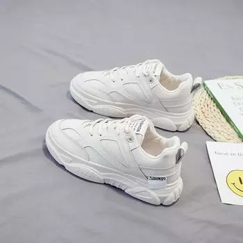Белая женская обувь, новые массивные кроссовки для женщин, вулканизированная обувь на шнуровке, повседневная модная обувь для пап, кроссовки на платформе, корзина 35