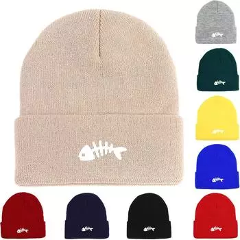 Белая зимняя вязаная шапка Fish Bone Beanie, Skullies Beanies Cuff Windproof Trendy Bonnet Knitted Hat Beanie as the picture красный