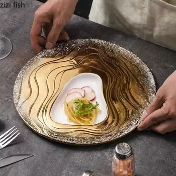 Белая золотая керамическая рельефная тарелка Креативная десертная тарелка Суши-тарелки Закусочные тарелки Посуда для гостиничного ресторана Молекулярная кухня