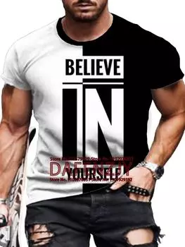 Верьте в себя Мужская футболка с геометрическим узором 3D-принт, мужская повседневная повседневная одежда, свободная рубашка в стиле ретро S чёрный