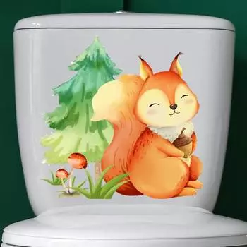 Белка сосновый гриб унитаз наклейка съемная самоклеящаяся водонепроницаемая ПВХ стена гостиной Rabbit