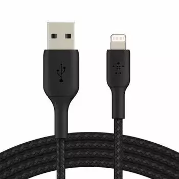 Belkin USB-A to Lightning Cable Braided Braid Compatible with iPhone 13 / 12 / SE / 11 / XR Fast Charging Ultra Durable MFi Certified 3M Black BOOST C