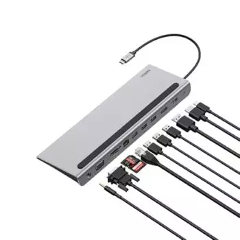 Belkin USB C Hub, 11-в-1 многопортовая док-станция для ноутбука с 4K HDMI, DP, VGA, док-станция USB C с подачей питания 100 Вт, USB A, Gigabit Ethernet, SD, M