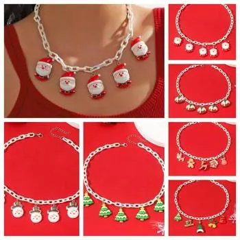 Bell Christmas Acrylic Necklace Gift Box Cartoon Pendant Necklace Sweet Xmas Clavicle Chain Girl E