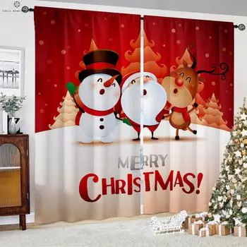 Колокольчик Подарочный Снежинка Мультфильм Рождественский Печатный Шторы Полиэстер Волокно Карманные Шторы Праздничные Вечерние Декоративные Шторы W50xH130(CM)x2PCS&Rod pocket