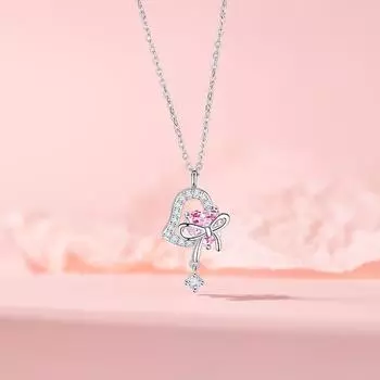 Колокольчик Ювелирное украшение Женственность Ниша Милая Девушка Розовый Любовный Бант Цепочка Ключицы Из Нержавеющей Стали