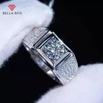 BELLA BOX 1 каратное кольцо с бриллиантами в форме сердца и стрел PT950 с покрытием из искусственного муассана, открывающееся кольцо для мужчин и женщин Adjustable Opening белый