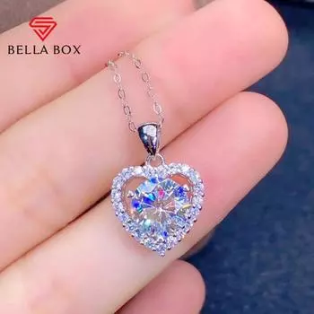 BELLA BOX 3 карата 8-сердце 8-стрела покрытая PT950 имитация Mossan бриллиантовая форма сердца полный бриллиант кулон для девушки свадебный подарок No.2 белый