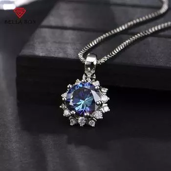 Bella Box 3 карата Восемь Сердце Восемь Стрел Синий Цветок Кулон Женское Ожерелье Для Женщин Очарование Свадьба Помолвка Изящные Ювелирные Изделия Новый Модный