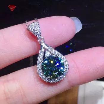 Bella Box 3 карата восемь сердец восемь стрел с покрытием Pt950 сине-зеленый кулон ожерелье цепочка на ключицы для женщин очарование свадьба помолвка