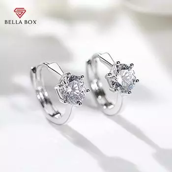 BELLA BOX AAA круглые серьги-кольца с цирконием для женщин, изящные женские серьги для свадебной вечеринки, нежные подарки для девочек, модные простые ювелирные изделия Silver color белый