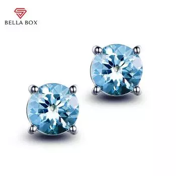 BELLA BOX элегантные ювелирные изделия с аквамарином, ретро серьги с одним бриллиантом для женщин, серьги-гвоздики с цветными драгоценными камнями, 5 цветов шампанского