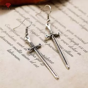BELLA BOX антикварные тонкие висячие серьги с мечом мужские/женские винтажные висячие серьги в стиле панк унисекс металлические аксессуары для пирсинга ушей ювелирные изделия