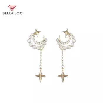 BELLA BOX эстетические висячие серьги с луной и звездами для женщин, свадебные аксессуары золотого цвета с блестящим цирконием, модные украшения