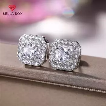 BELLA BOX Bling серьги-гвоздики с кубическим цирконием для женщин, 4 цвета в наличии, великолепные свадебные аксессуары для невесты, модные украшения белый