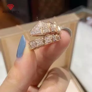 BELLA BOX Большая Змеиная Голова Сеть Змеиных Костей Красный Живой Новый Продукт Полная Алмазная Текстура Светлое Роскошное Модное Открытое Кольцо Женское, Инкрустированное Бриллиантами Adjustable 17.3mm золотой
