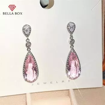 Bella Box большие капли воды, розовые висячие серьги с фианитом для женщин, новый дизайн, свадебные аксессуары для помолвки, вечерние модные украшения