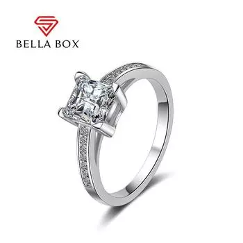 BELLA BOX Четыре зубца Квадратное кольцо с цирконом Ювелирные изделия Свадебный подарок 10 белый