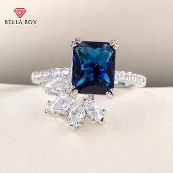 Bella Box Циркон для свадебной церемонии и вечеринки, кольцо на палец, ослепительное серебряное кольцо, нежные женские кольца, модные украшения 6 синий