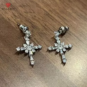 BELLA BOX Цирконические висячие серьги с крестом для женщин, модные аксессуары для ушей, свадебная вечеринка, повседневная одежда, универсальные роскошные ювелирные изделия белый