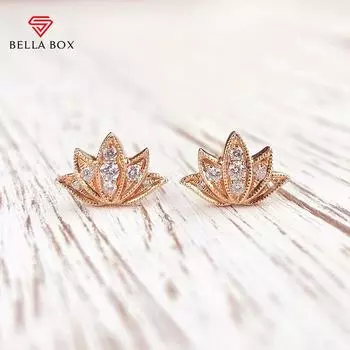 BELLA BOX цвет розового золота, женские серьги-гвоздики в форме цветка с белым фианитом, нежные серьги для девочек, подарок, модные украшения