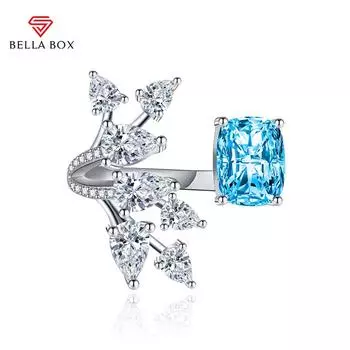 BELLA BOX Цветочное открытие изменяемого размера Кольца для женщин Циркон Помолвка Ювелирные изделия Подарок Adjustable Opening синий
