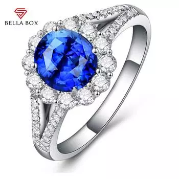 Bella Box Цветочный темперамент Gorgeou Циркон Кольцо Сапфир Помолвка Свадебное торжество Памятный подарок Resizable синий