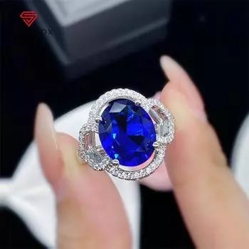 Bella Box Egg Blue ShapeTemperament Простые Кольца Для Женщин Циркон Помолвка Изящные Ювелирные Изделия Подарок Adjustable Opening темно-синий