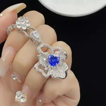 BELLA BOX Европа и Соединенные Штаты Ретро Меньшинства Шри-Ланки Синий Двойной Цветок Драгоценный Камень Циркон Микро Вставка Высококачественный Медальон Воротник Ожерелье из Кости Necklace+Pendant синий