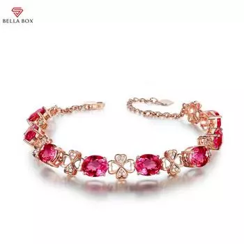 BELLA BOX Европейский и американский роскошный браслет Seiko с покрытием из 18-каратного розового золота, имитацией натурального красного турмалина, с четырьмя листами клевера, женственный браслет красный