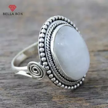 BELLA BOX европейское и американское преувеличенное овальное кольцо с лунным камнем в стиле панк, модные аксессуары для вечеринок в стиле ретро 5-no. платиновый