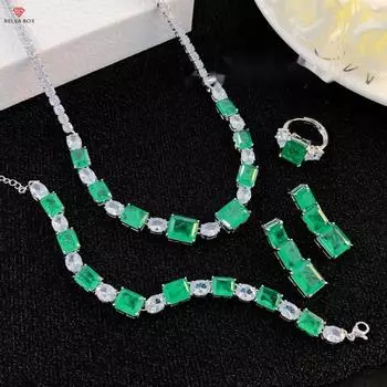 BELLA BOX Изысканный квадратный комплект украшений с хлопковым изумрудом Wizard of Oz, подходящий для женского банкета и вечеринки, модные украшения No.3 изумрудный