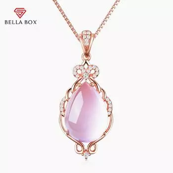 Bella Box Fairy Spirit Smart Натуральный порошок Кристалл Гибискус Камень Розовое золото Кулон-цепочка для женщин Очаровательная свадебная помолвка Изящные ювелирные изделия Новые модные розовый/розового золота