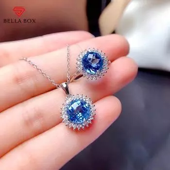 BELLA BOX Фейерверк Резка Высококачественная Интернет-трансляция знаменитостей Новый продукт Моделирование Морской Синий Топаз Открывающееся Кольцо Женское Ожерелье с Подвеской No.3 синий