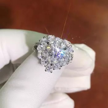 BELLA BOX Flash Heart Цирконий Моделирование Mosan Diamond Love Полный бриллиант Темперамент Открытое кольцо Женская мода Свадебные украшения Adjustable Opening белый