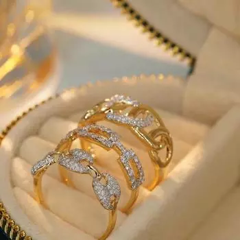 BELLA BOX Французская винтажная кубинская цепочка с носом свиньи, регулируемое кольцо из циркония, подходящее для повседневной женской вечеринки, модные украшения Adjustable Opening